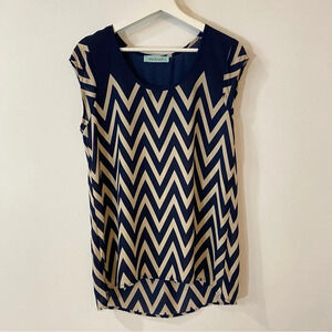 Chris & Carol L Chevron Print Navy and Cream Sleeveless Blouse